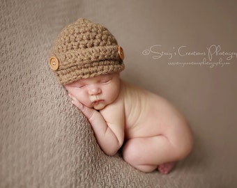 Baby Coming Home Hat, Baby Beanie, Baby Boy Hat, Crochet Boy Hat, Infant Hat, Newborn Hat, Baby Cap, Brown Baby Hat, Baby Newsboy Hat,