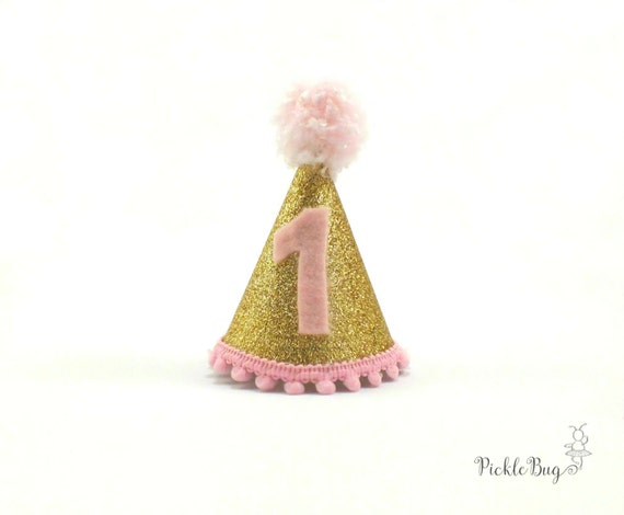 First Birthday Hat Pink and Gold Party Hat Mini by PICKLEBUG