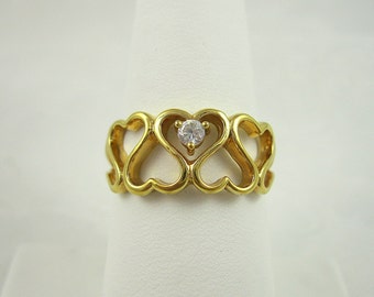Vintage Heart Ring Korea Crystal Rhinestone Goldtone Size 9 3/4