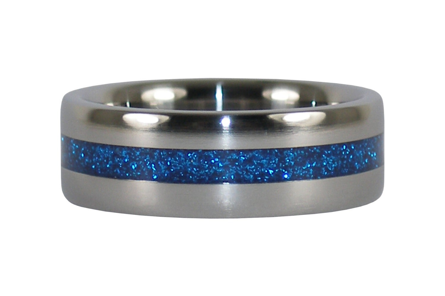 Blue Metallic Flake Titanium Ring Band