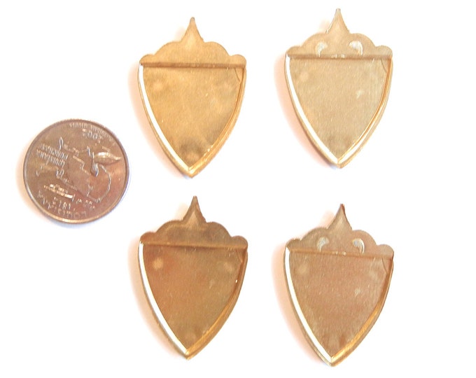 4 Brass Heraldic Shield Stampings with Screws