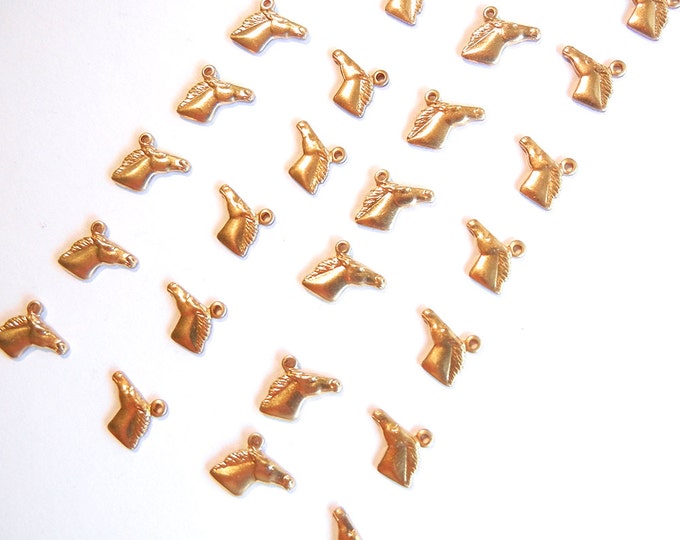 14 Pairs of Tiny Brass Horsehead Charms