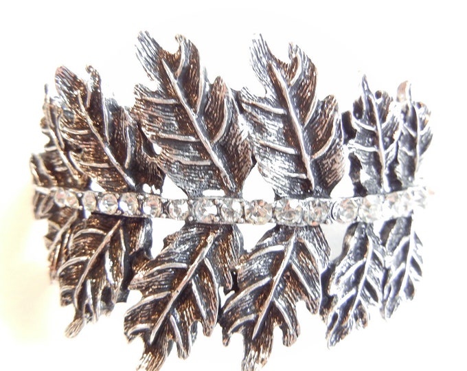 Double Sided Linked Curved Antique Silver-tone Leaf Charm