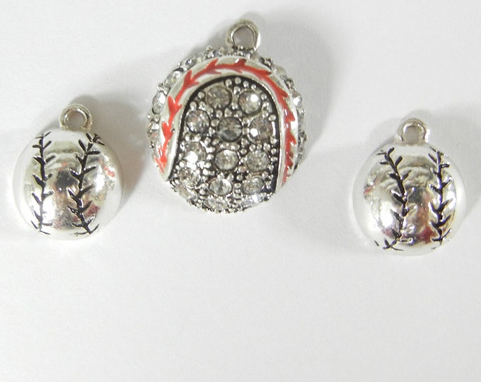 Set of Silver-tone Small Baseball Charms and Pendant