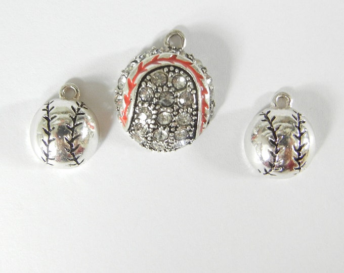 Set of Silver-tone Small Baseball Charms and Pendant