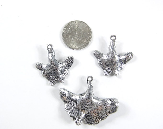 Set of Antique Silver-tone Ginkgo Leaf Pendant and Charms