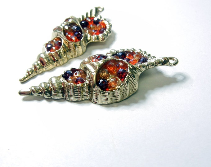 Pair of Gold-tone and Topaz Beads Seashell Charms