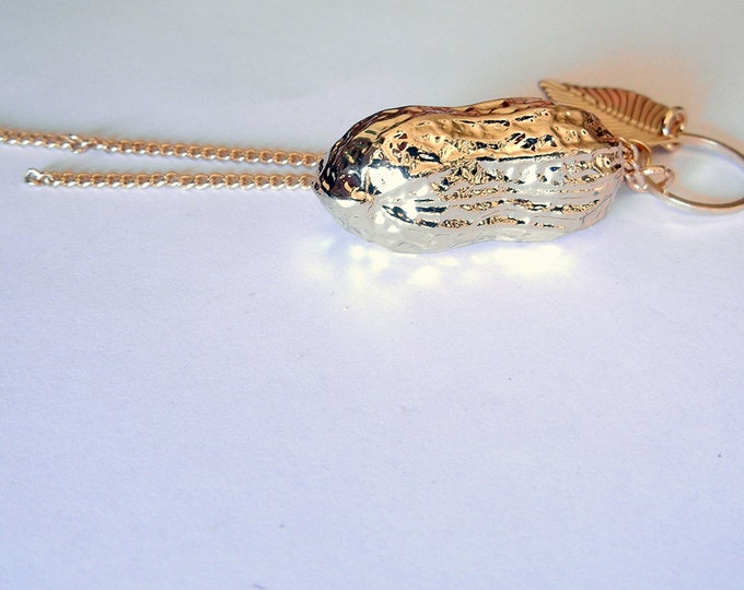 Dimensional Peanut Pendant Gold-tone with Leaf