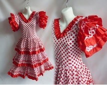 Vintage Dress Size S Red Polka Dot Cotton Ruffle Cupcake Mariachi ...