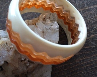 Wide two tone bangle bracelet