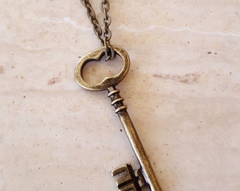 Skeleton Key Necklace, Key Pendant, Layering Necklace, Key Charm, Antique Brass Key Necklace