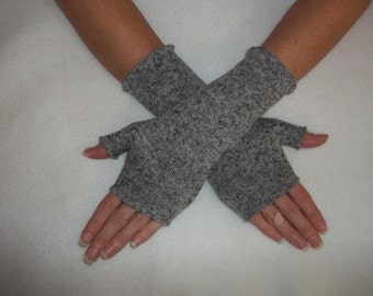 Sweater Knit Fleece Fingerless Gloves / Gray Heather / Your choice of size