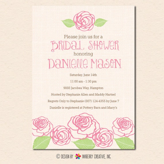 Pink Rose Garden - Bridal Shower Invitation (Digital File OR Printed Cardstock Cards Also Available) Il_570xn