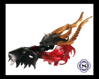 Leather dragon mask, masquerade, halloween, displayable art, costume, mardi gras, halloween mask, dragon costume, animal mask, cosplay, larp