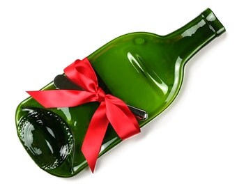 Melted Wine Bottle Cheese Tray with Cheese Spreader and Red Ribbon, Hostess Gift