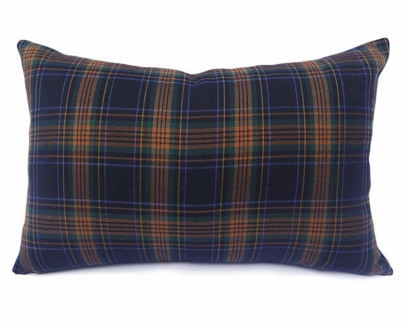 Blue Brown Plaid Pillow Cover Plaid Throw Pillow Plaid