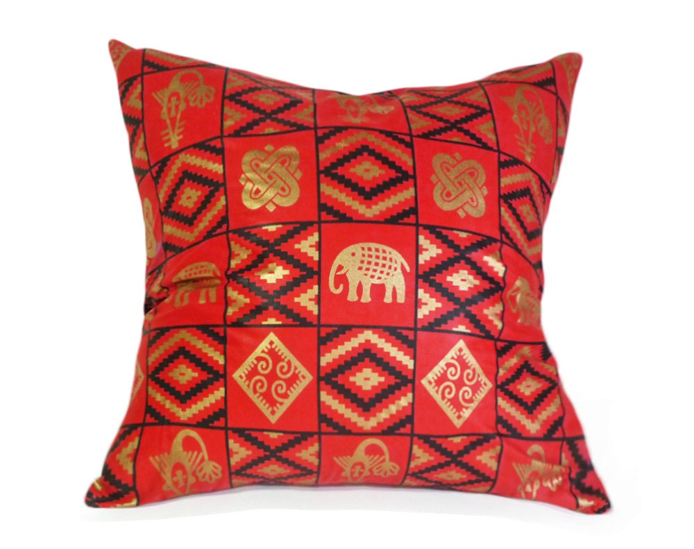 Tribal Pillows Red Throw Pillow Wax Print Pillow Covers