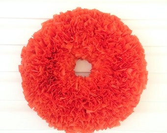 Orange Wreath Indoor Outdoor Vinyl Rag Wreath Halloween Wreath Party Fall Wreath Autumn Outdoor Halloween Decoration Orange Lush Wreath