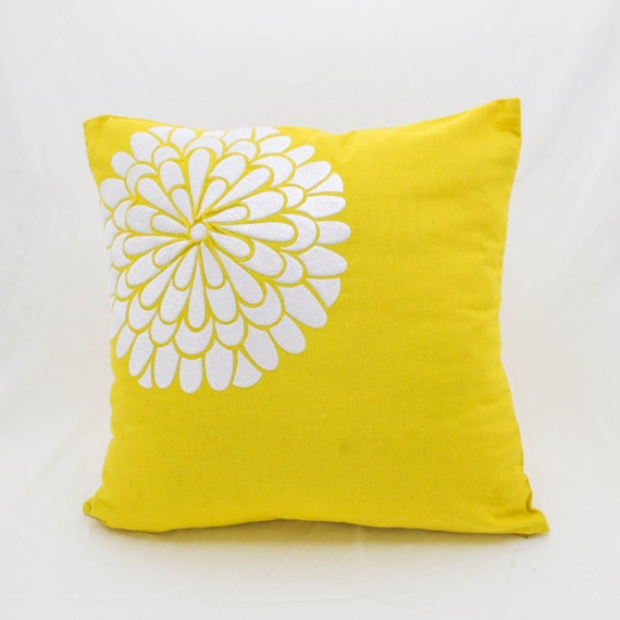 Yellow Pillow Cover Floral Decorative Pillow Yellow Linen