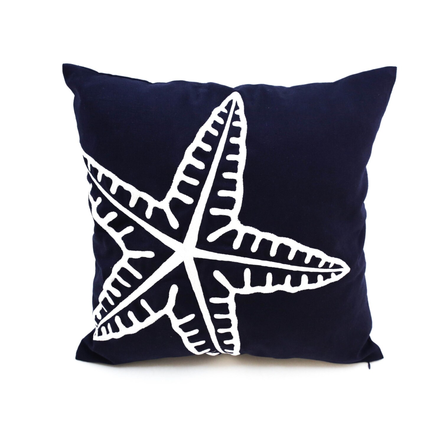 Starfish Pillow Cover Starfish Embroidery Navy Blue Linen