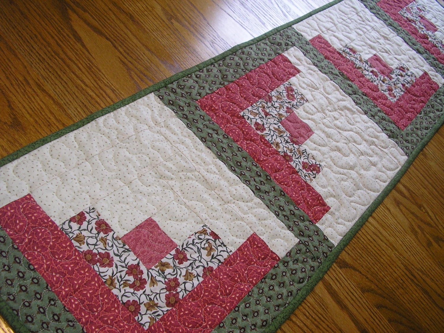 Quilted Table Runner Log Cabin 14 1/2 x 55 by simpletreasures55