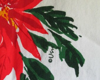 Fab Vintage Vera Tablecloth Pointsettias Red & Green on White Round Christmas