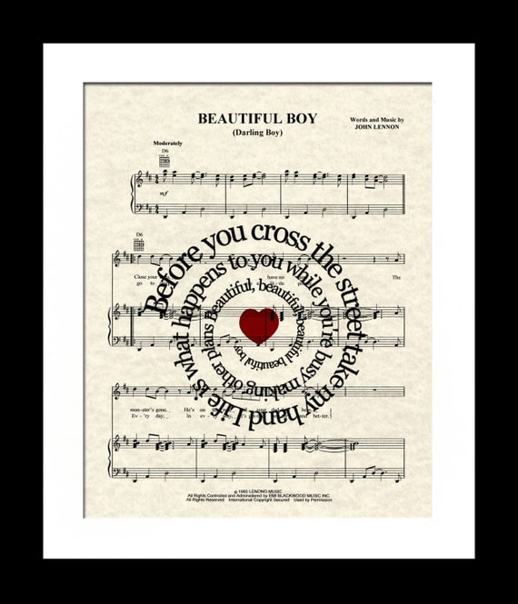 Beautiful Boy Song Sheet Music Art Print Song by WordsandMusicArt