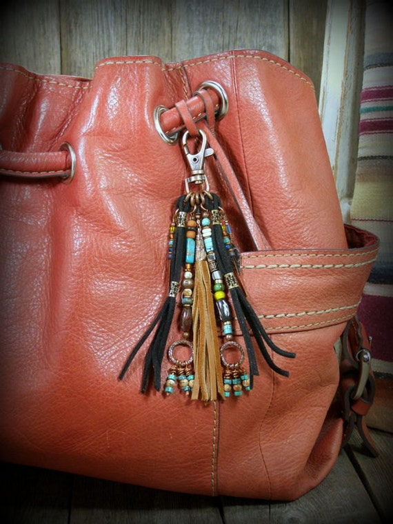Purse Tassel Zipper Pull Beaded Tassel Leather Fringe Boho