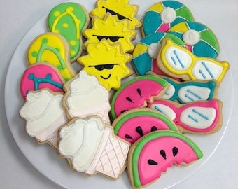 SUMMER FUN COOKIES, Decorated Sugar Cookie Gift Tin, 18 Cookies