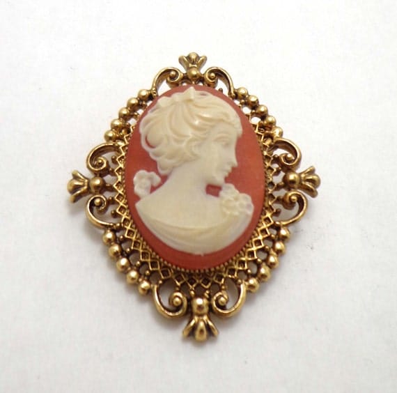 Vintage Avon Cameo Brooch Pin Scent Locket by JellyBellyJewels