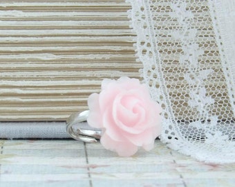 Pink Rose Ring Pastel Ring Pink Flower Ring Pink Rose Jewelry Shabby Chic Ring Rose Cabochon Ring
