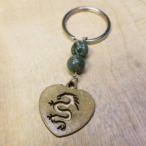 Moss Agate Keychain Dragon Keychain by OceanDreamsCreations