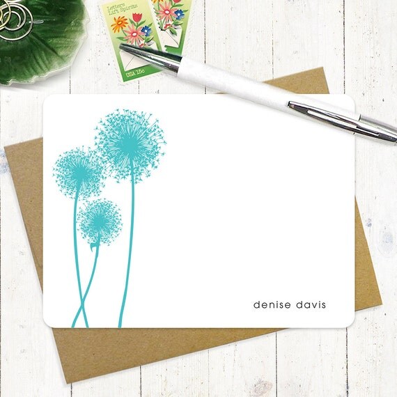 personalized note card stationery set DANDELION set of 12
