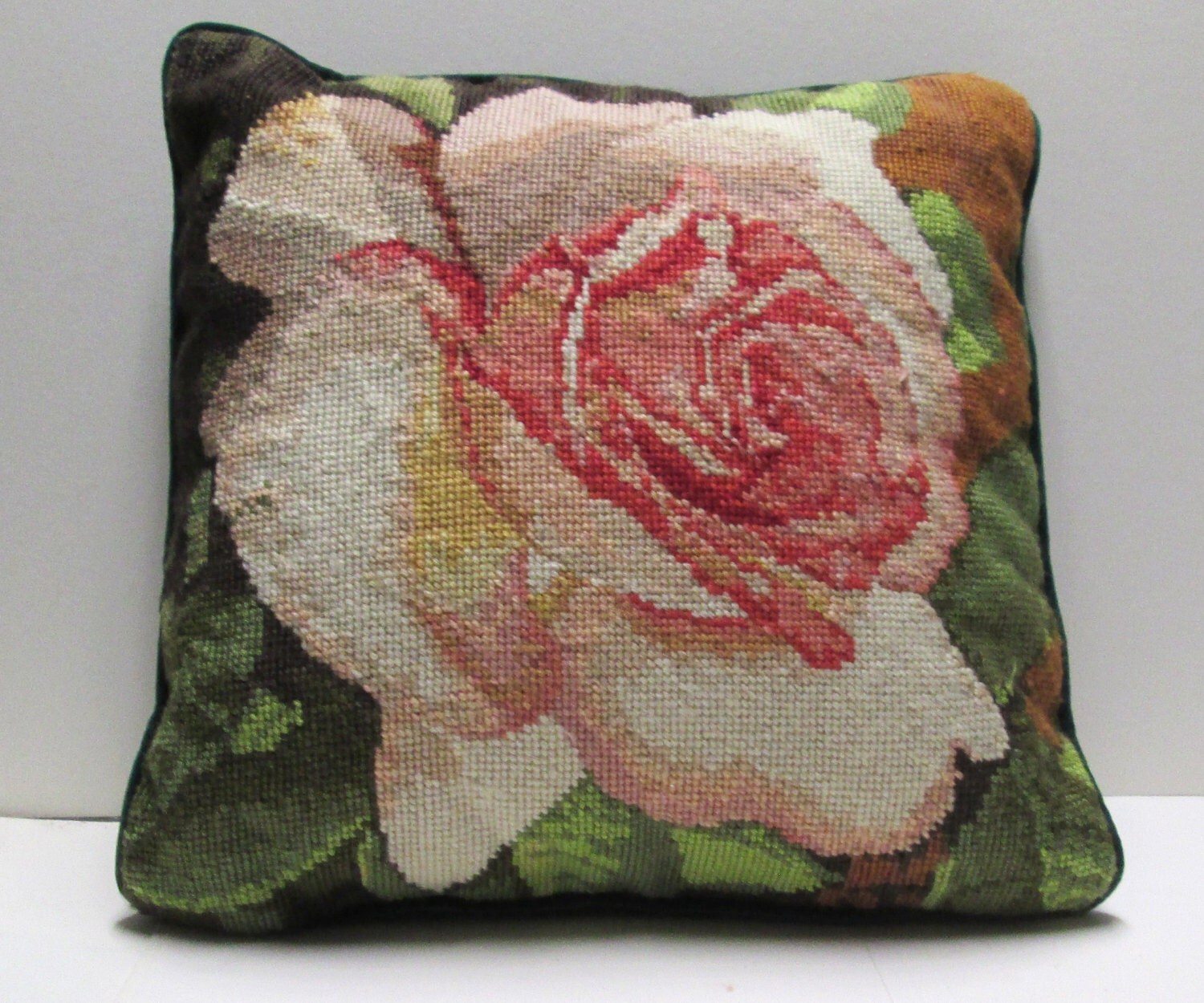 Vintage Needlepoint Pillow Roses Floral 14 by VintageCarolina