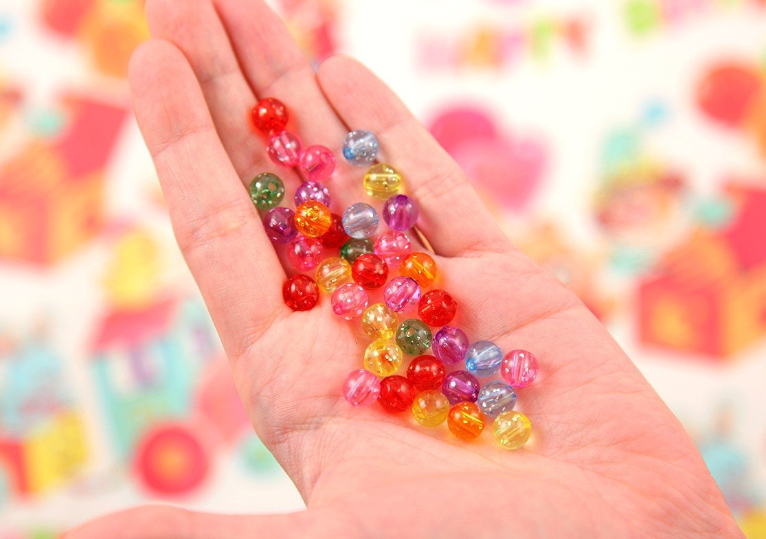 Glitter Beads - 8mm Sparkle Transparent with Glitter Colorful Chunky