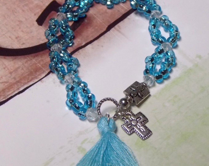 Beth Moore Bracelet Believing God Bible Study Bracelet Tassel Bracelet Inspired by Beth Moore Blue Beaded Crystal Bracelet NEW DESIGN