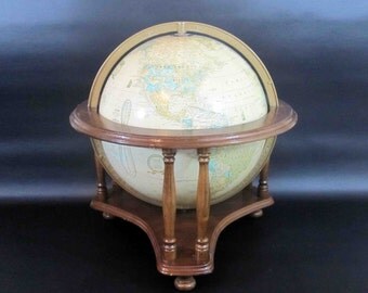 Vintage Cram's Imperial World Globe With Textured Relief and Wooden Stand