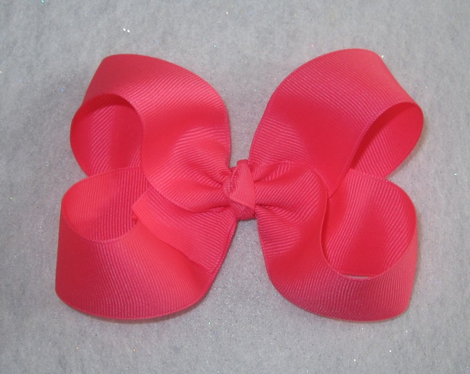 Pink Hair Bow, Large Boutique Hair Bow, Girls Bows, Big Hairbow, 4 5 inch Bow, Tutti Frutti Neon, Big Classic Pink Bow, Single Layer, 45G