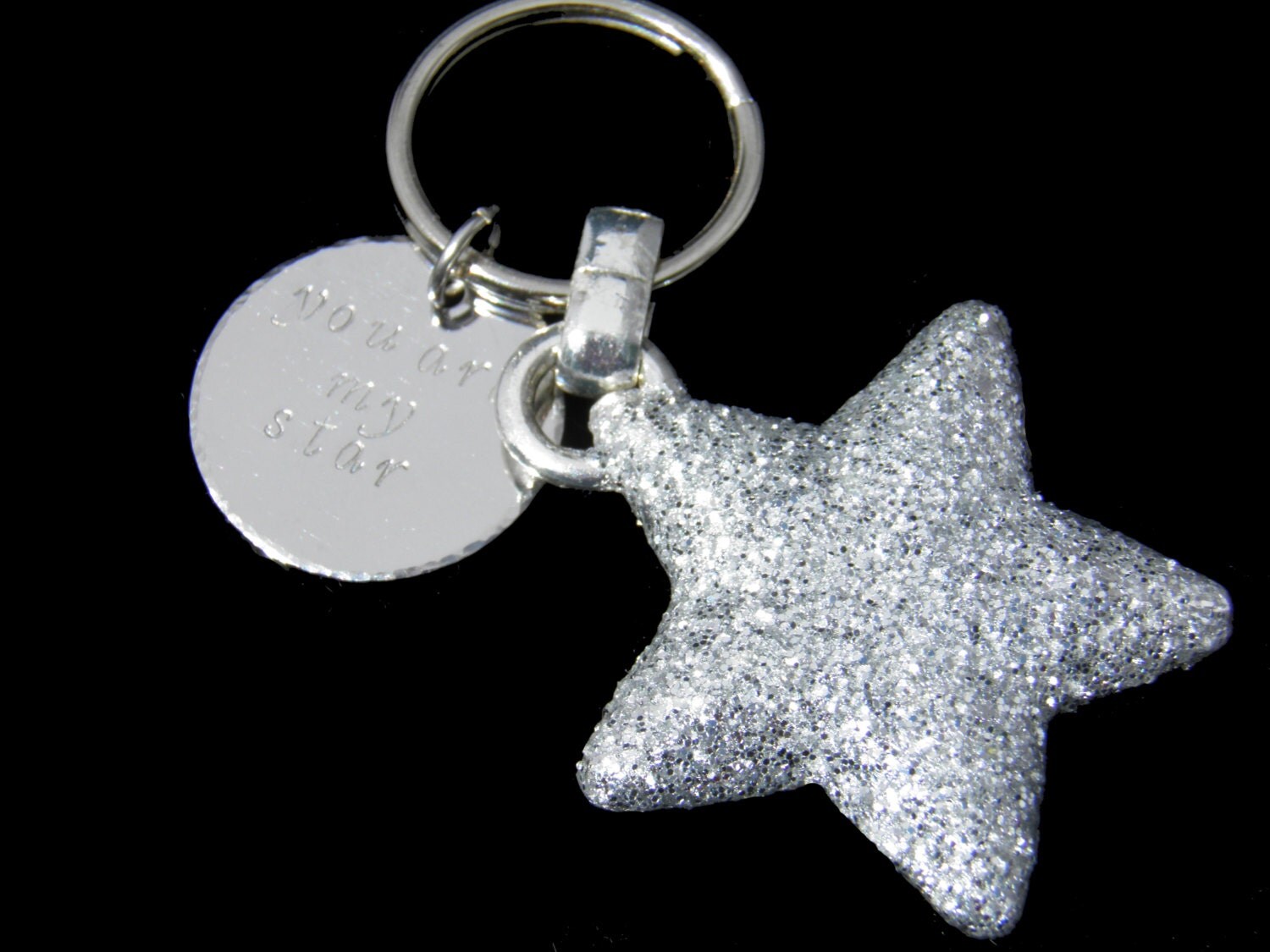 You Are My Star Keychain Silver Glitter Star Key Chain Hand