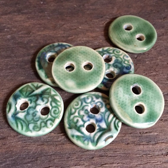 Items similar to Green Handmade Ceramic Buttons on Etsy