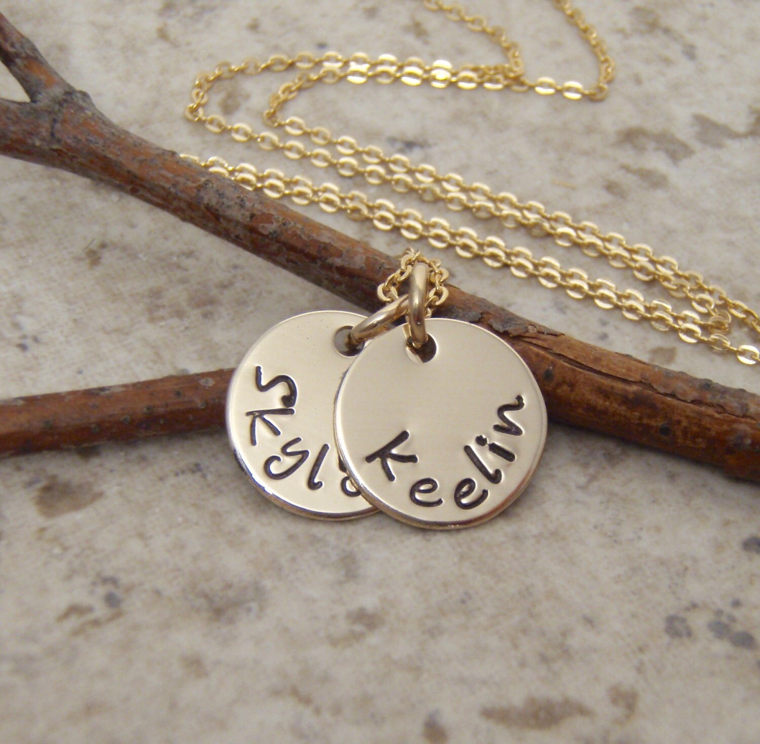 Dainty gold disc necklace Mini name necklace by FiligreePheasant