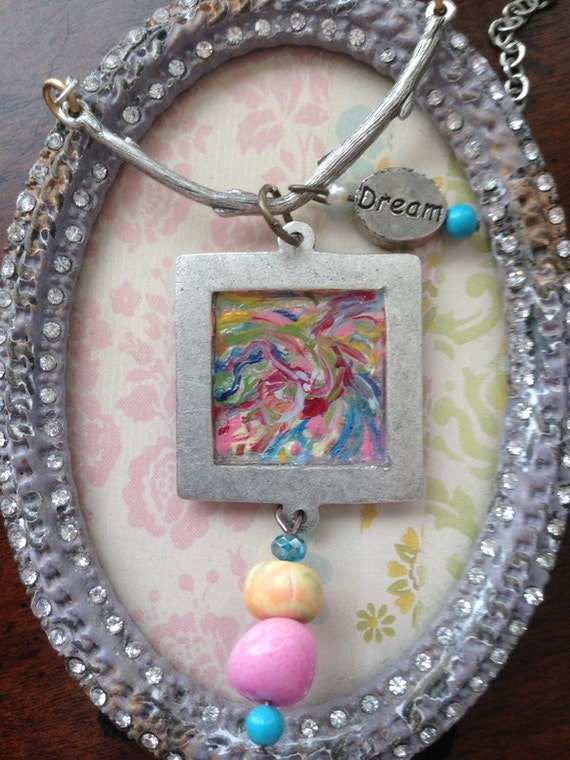 Items similar to Hand Painted Dream Pendant Necklace Original Painting