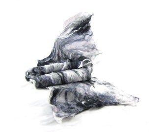 Cobweb Felted Scarf Wool Scarf Gift for Her Winter Scarf Fall Scarf Unisex Scarf Lightweight Scarf Black Scarf Gray Scarf Black Gray OOAK