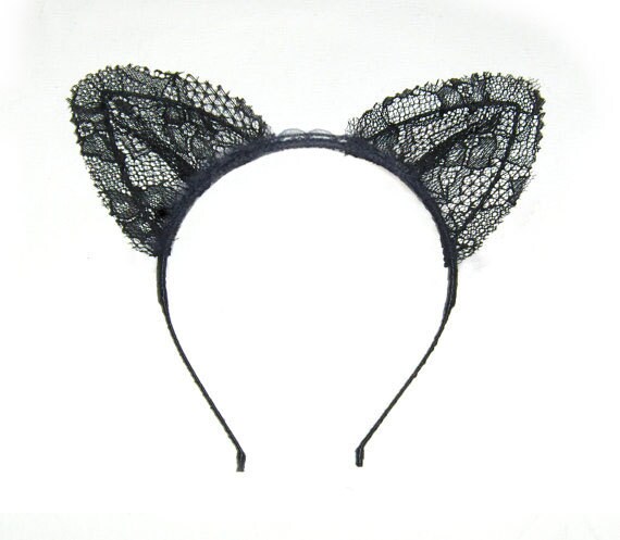 Black Handmade Lace Cat Ears Headband By Talulahblue On Etsy