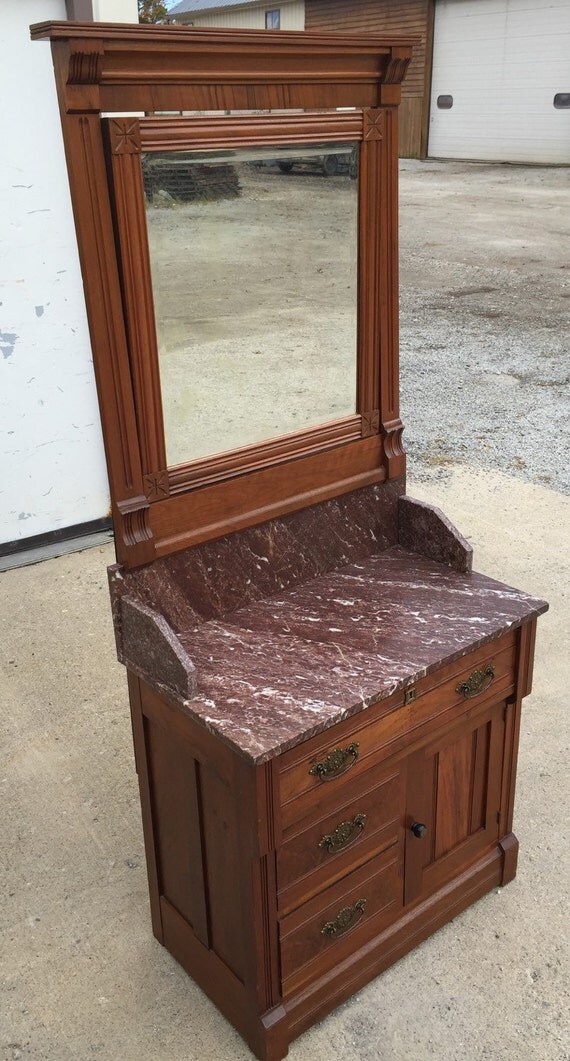 Antique Cherry Wash Stand Marble Top Tilt Mirror
