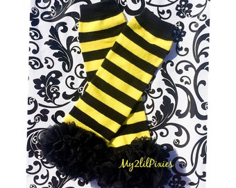 Bumblebee LEG WARMERS, Ruffle leg warmers , baby girl leggings , Baby legwarmers ,yellow and black, halloween costume, Striped Leg warmers