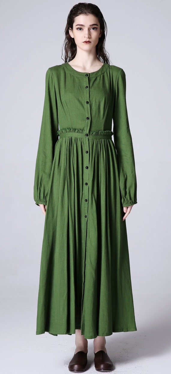 green dress linen dress shirt dress button down dress