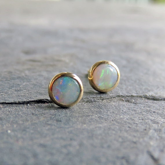 Natural Opal 14k Gold Stud Earrings 4mm Small by Brightsmith