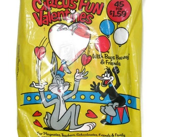 Vintage Valentine Cards Bugs Bunny & Friends Circus Fun Kids School Retro Valentine's Day Party Daffy Duck Elmer Fudd Warner Bros