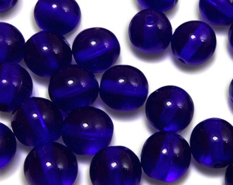 50 pcs 8 mm Glass Beads Cobalt Blue Round Czech Druk B-83
